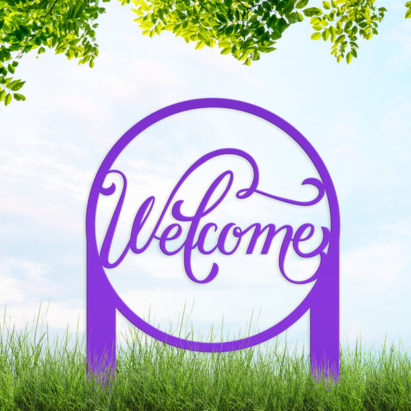 Round Welcome Metal Yard Stake-Welcome Yard Stake-Flower Bed Decor-Flower Bed Yard Decor -Personalized Gift