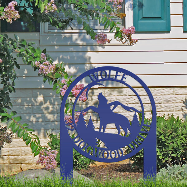 Personalized Wolf and Address Yard Stake Metal Sign-Wolf Yard Decor-Wolves-Wolf Decor