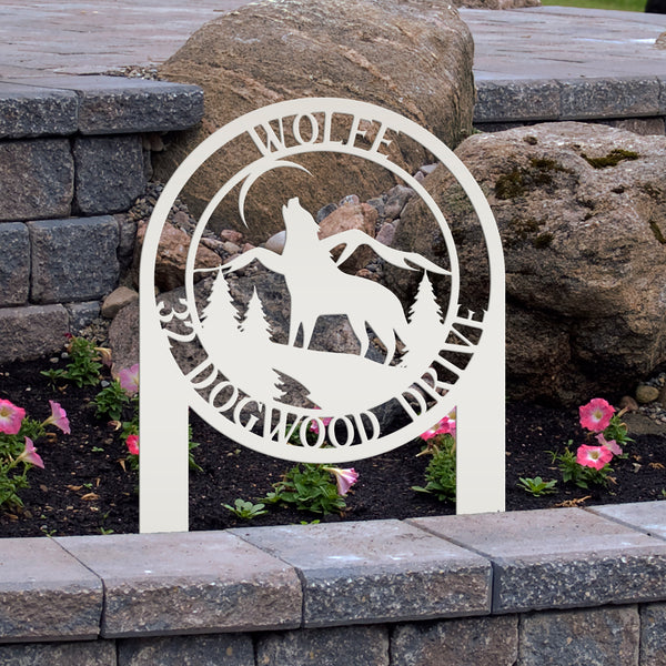 Personalized Wolf and Address Yard Stake Metal Sign-Wolf Yard Decor-Wolves-Wolf Decor