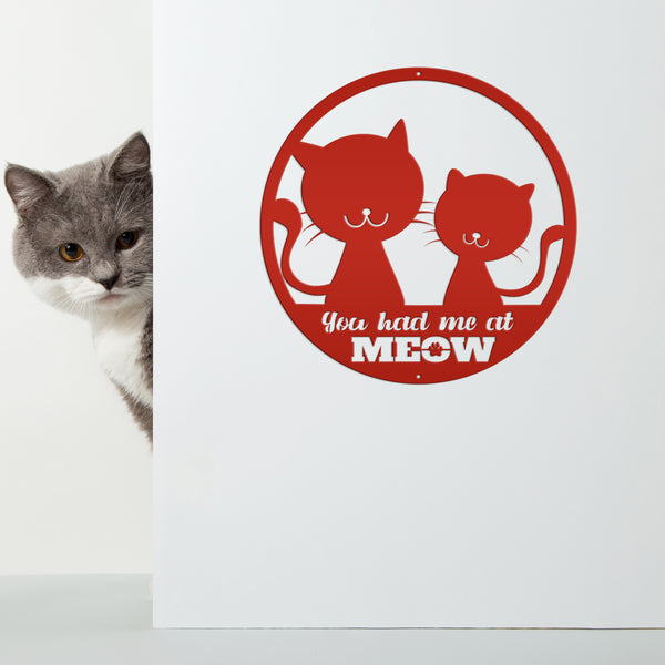 Round Cat Metal Sign