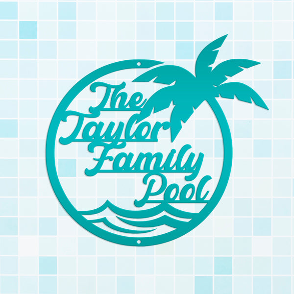Personalized Pool Sign for Outdoor Patio or Porch Customizable Tropical Palm Tree Sign Outdoor Decor for Deck Family Name Tiki Bar Sign