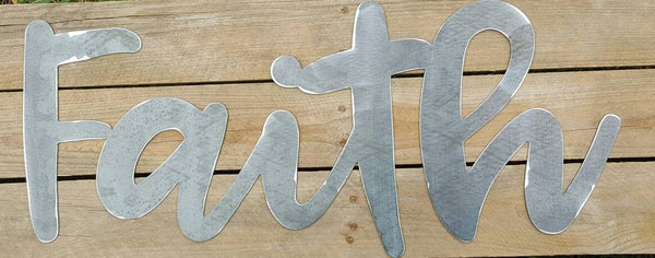 Inspirational Words Metal Sign, Bare Metal, DIY, Believe Blessed, Grace, Faith, Breathe, Hope, Family, Custom Words, Cursive Writing - Speed Fabrication