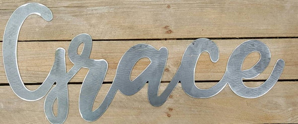 Inspirational Words Metal Sign, Bare Metal, DIY, Believe Blessed, Grace, Faith, Breathe, Hope, Family, Custom Words, Cursive Writing - Speed Fabrication