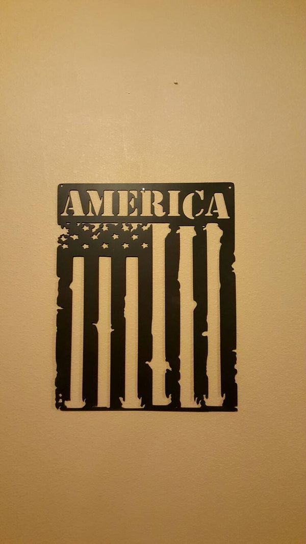 Tattered American Flag Distressed Metal Flag Grunt Style Black Rifle