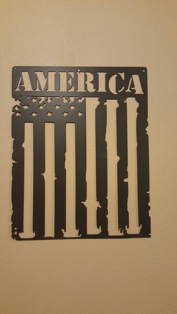 Tattered American Flag Distressed Metal Flag Grunt Style Black Rifle