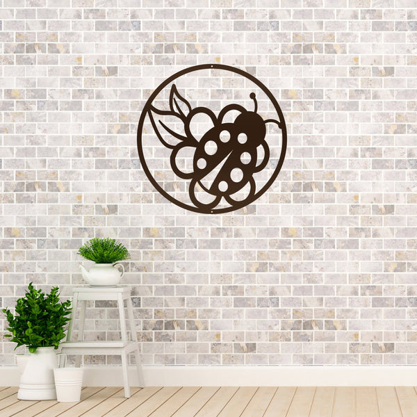 Round Ladybug on Flower Metal Sign