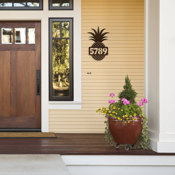 Personalized House Number Pineapple Metal Sign