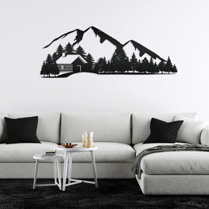 Outdoor Mountain Cabin Silhouette Nature Scene Metal Sign