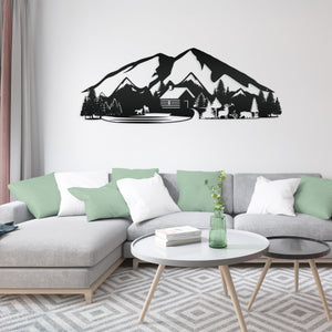 Outdoor Mountain Cabin Silhouette Nature Scene Metal Sign