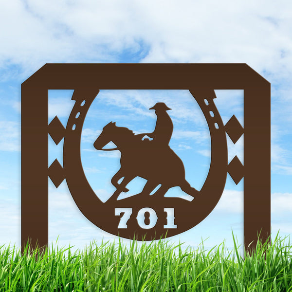 Horseshoe and Cowboy Address Yard Stake Sign