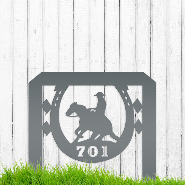 Horseshoe and Cowboy Address Yard Stake Sign