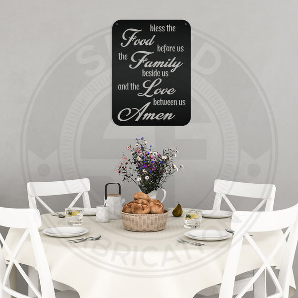 Bless The Food Before Us The Family Beside Us And The Love Between Us Amen Negative Cut Kitchen/Dining Room Metal Sign