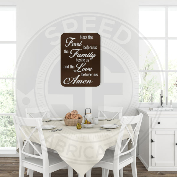 Bless The Food Before Us The Family Beside Us And The Love Between Us Amen Negative Cut Kitchen/Dining Room Metal Sign