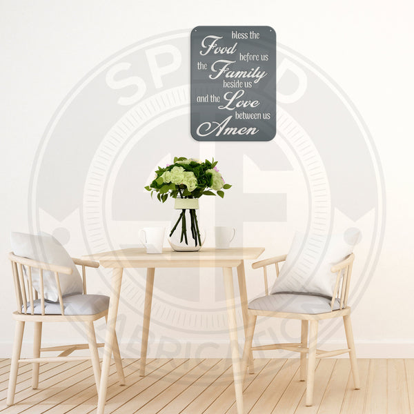 Bless The Food Before Us The Family Beside Us And The Love Between Us Amen Negative Cut Kitchen/Dining Room Metal Sign