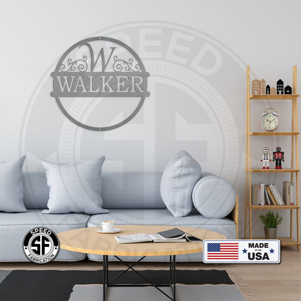 Personalized Round Scroll Monogram Metal Sign