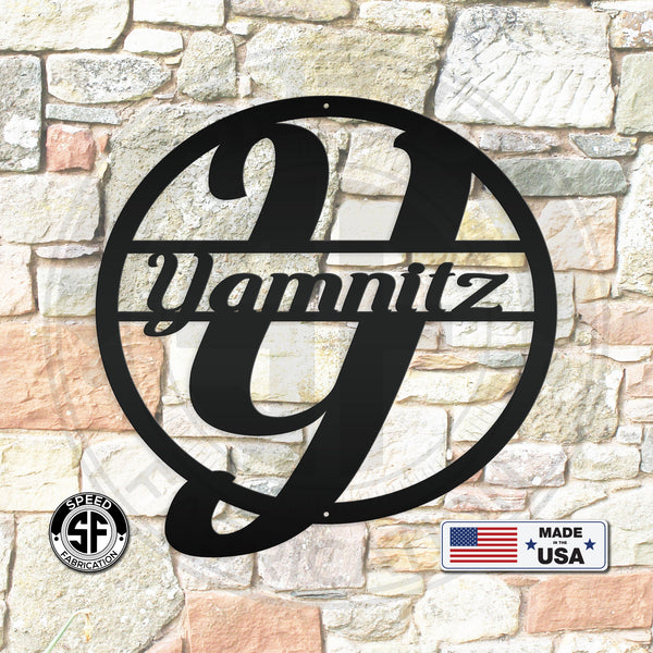 Personalized Monogram and Family Name Round Metal Sign