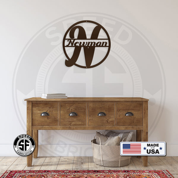 Personalized Monogram and Family Name Round Metal Sign