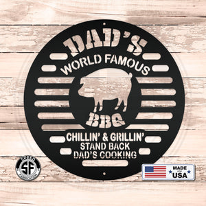 Dad's World Famous BBQ Metal Sign