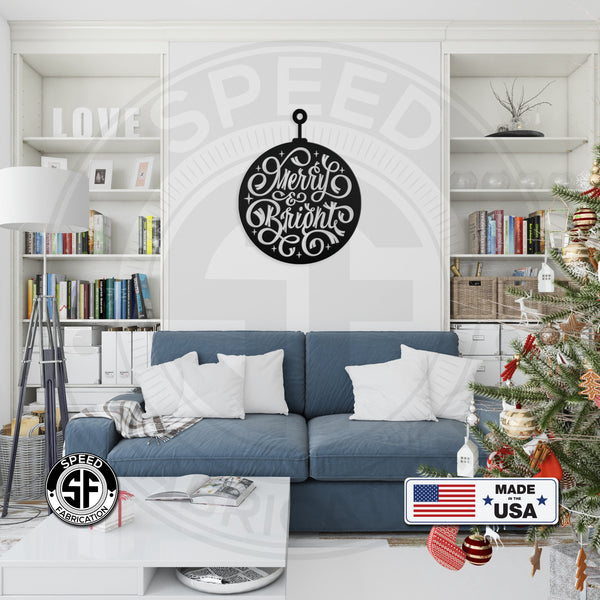 Merry & Bright Christmas Ornament Metal Sign