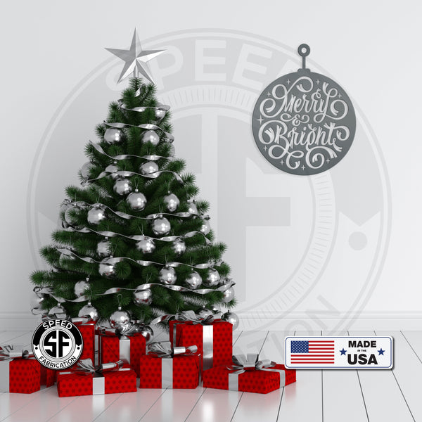 Merry & Bright Christmas Ornament Metal Sign