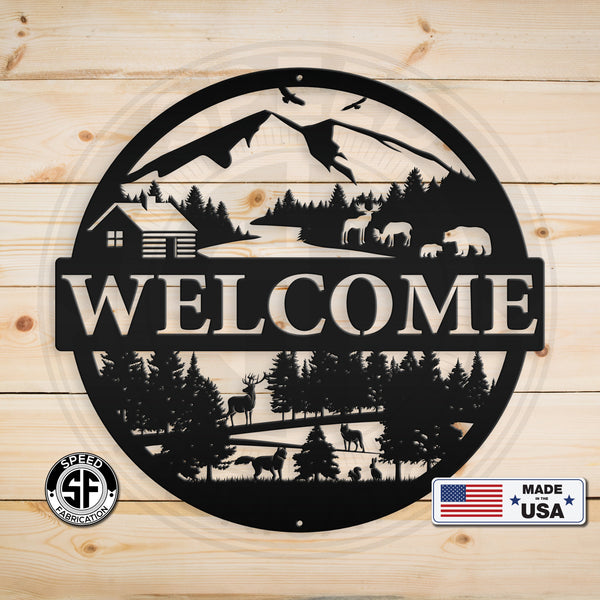 Mountain Cabin Welcome Metal Sign