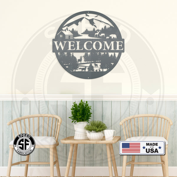 Mountain Cabin Welcome Metal Sign