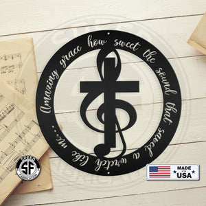 Round Amazing Grace Music Metal Sign