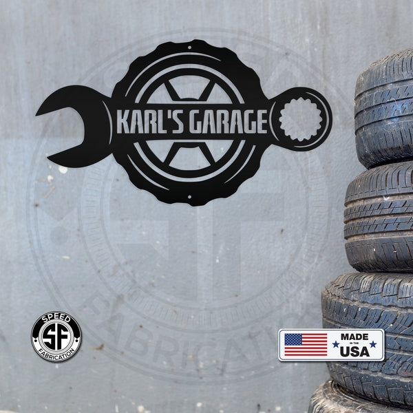 Personalized Tire and Wrench Garage Metal Sign - 
