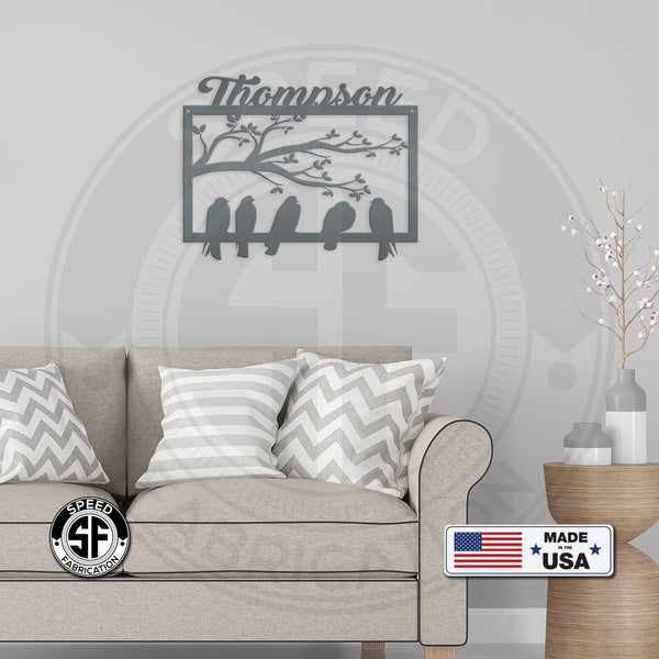 Custom Name Sign with Birds, Housewarming Gift, Bird Decor, Wedding Gift,  Anniversary Gift, Living Room Decor