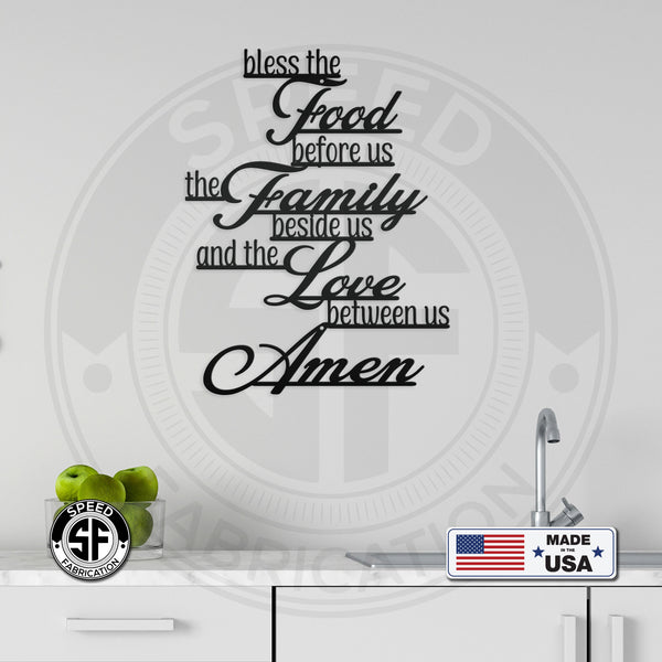 Bless The Food Before Us The Family Beside Us And The Love Between Us Amen Kitchen/Dining Room Metal Sign
