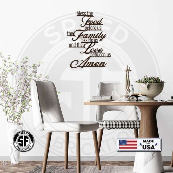 Bless The Food Before Us The Family Beside Us And The Love Between Us Amen Kitchen/Dining Room Metal Sign