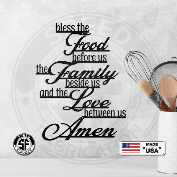 Bless The Food Before Us The Family Beside Us And The Love Between Us Amen Kitchen/Dining Room Metal Sign