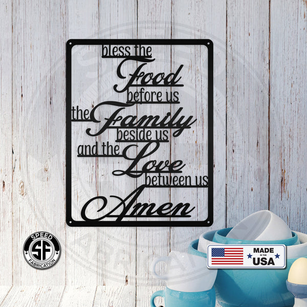 Bless The Food Before Us The Family Beside Us And The Love Between Us Amen Square Kitchen/Dining Room Metal Sign