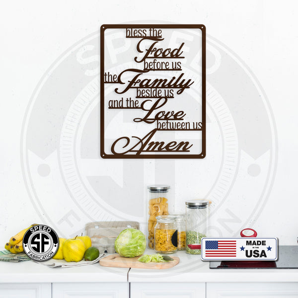 Bless The Food Before Us The Family Beside Us And The Love Between Us Amen Square Kitchen/Dining Room Metal Sign