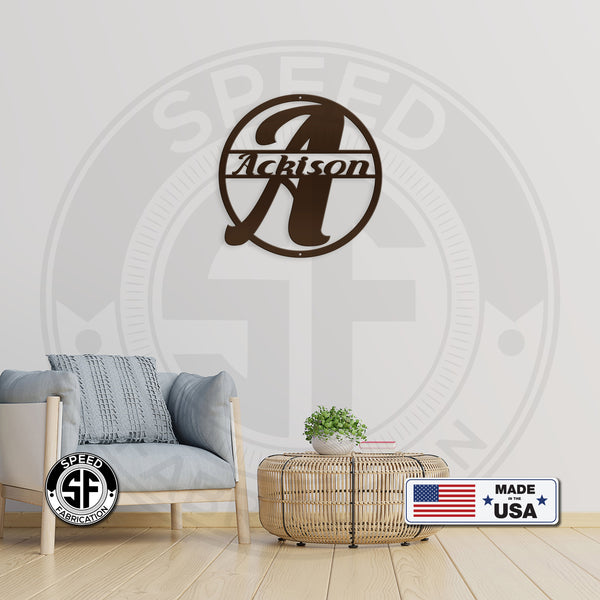 Personalized Monogram and Family Name Round Metal Sign