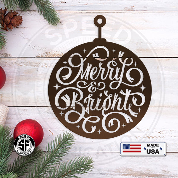 Merry & Bright Christmas Ornament Metal Sign