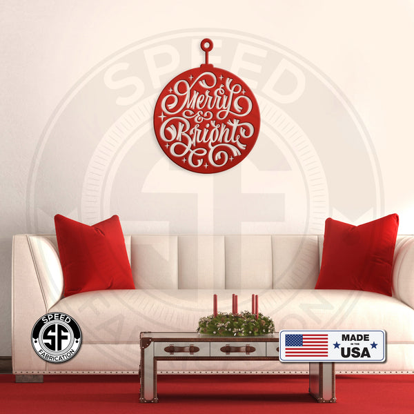 Merry & Bright Christmas Ornament Metal Sign