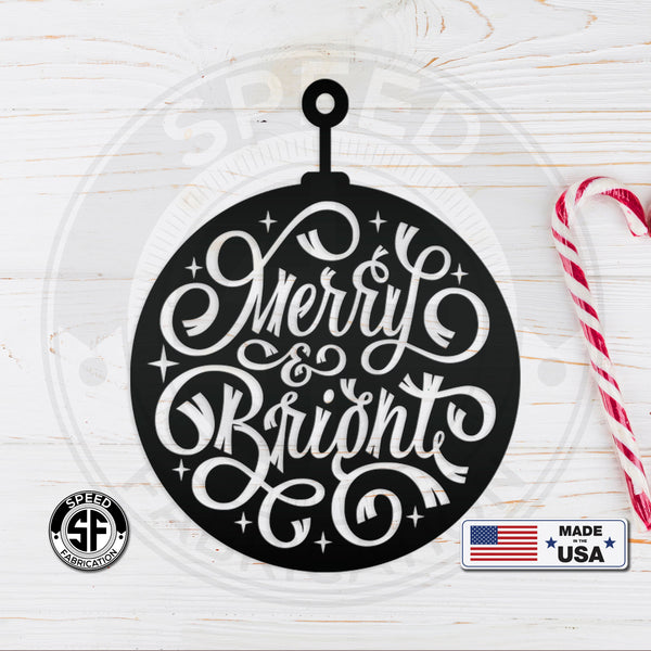 Merry & Bright Christmas Ornament Metal Sign