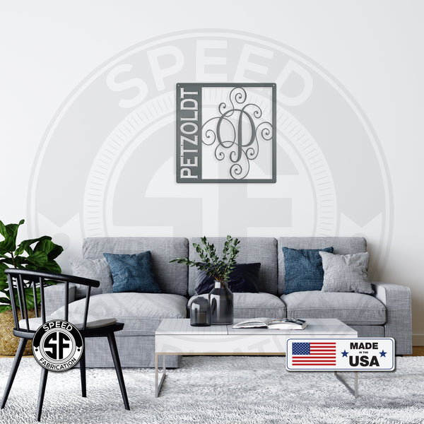 Square Metal Monogram Sign, Wedding Gift, Family Name Sign, Outdoor Name Sign, Couples Gift, Last Name Sign, Anniversary Gift