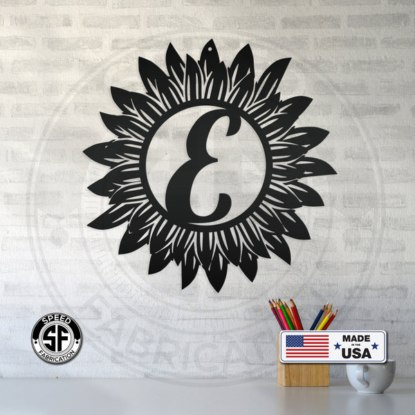 Sunflower Monogram Sign, Flower Sign with Monogram Letter, Front door sign