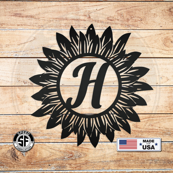 Sunflower Monogram Sign, Flower Sign with Monogram Letter, Front door sign