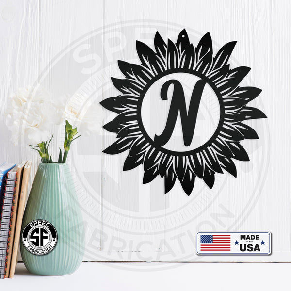 Sunflower Monogram Sign, Flower Sign with Monogram Letter, Front door sign