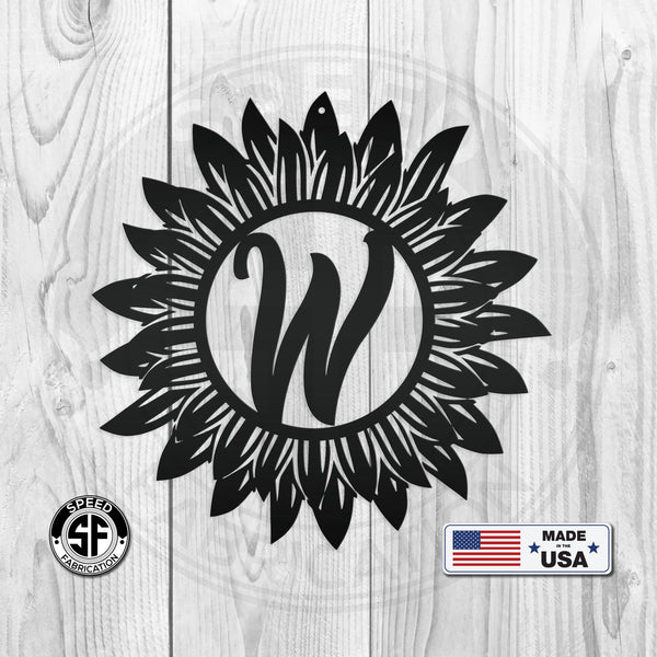Sunflower Monogram Sign, Flower Sign with Monogram Letter, Front door sign