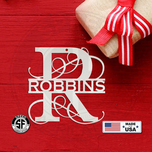 Personalized Split Scroll Monogram Metal Christmas/Holiday Ornament