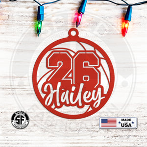 Personalized Basketball Name and Number Metal Christmas/Holiday Ornament