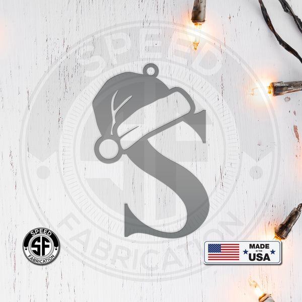 Santa Hat Monogram Letter Metal Christmas/Holiday Ornament
