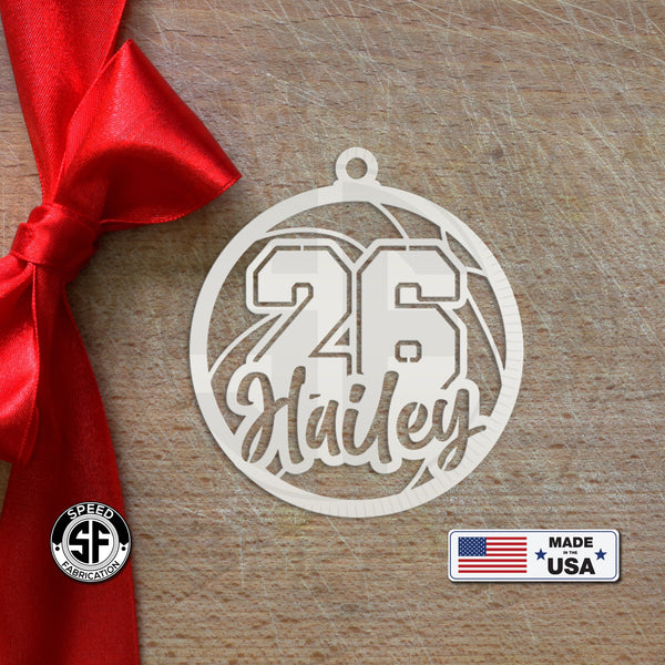 Personalized Basketball Name and Number Metal Christmas/Holiday Ornament