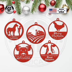 Assorted Family Farm, Cow, Pig, Horse, and Chicken Metal Christmas/Holiday Ornaments
