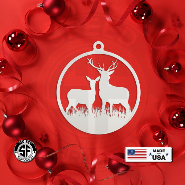 Assorted Outdoor Cabin, Deer and Doe Merry Christmas Metal Ornaments