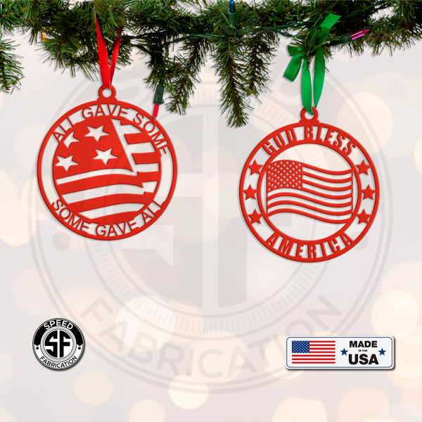 Assorted Patriotic American Veteran Metal Christmas Ornament